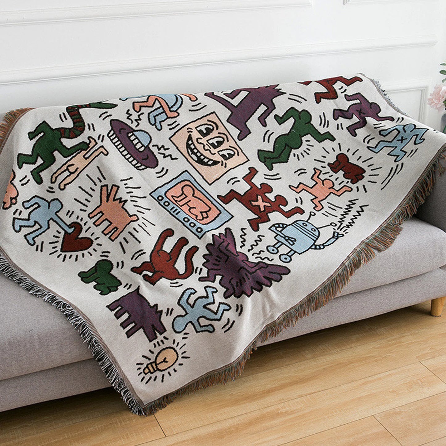 Woven Blanket Keith Haring Characters