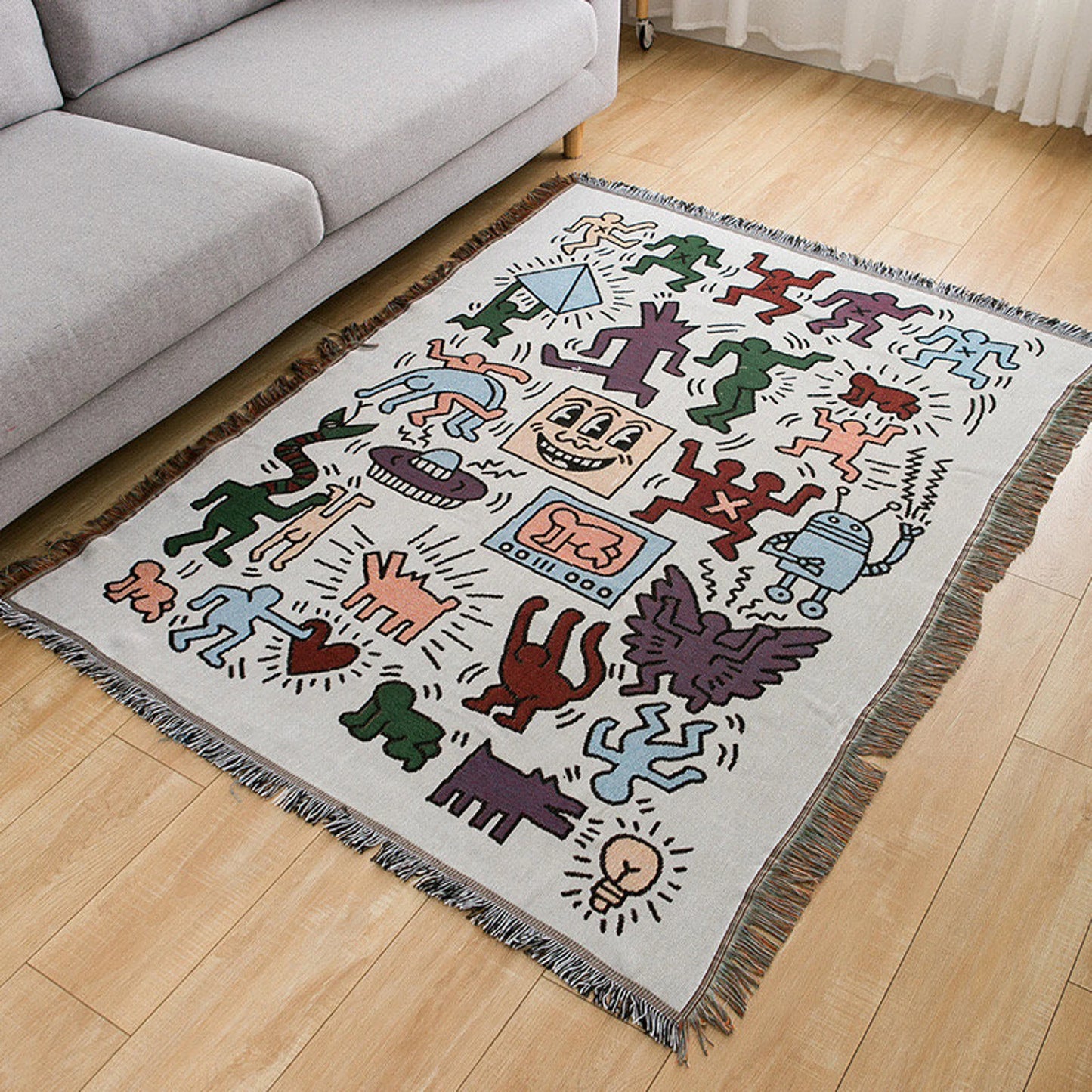 Woven Blanket Keith Haring Characters