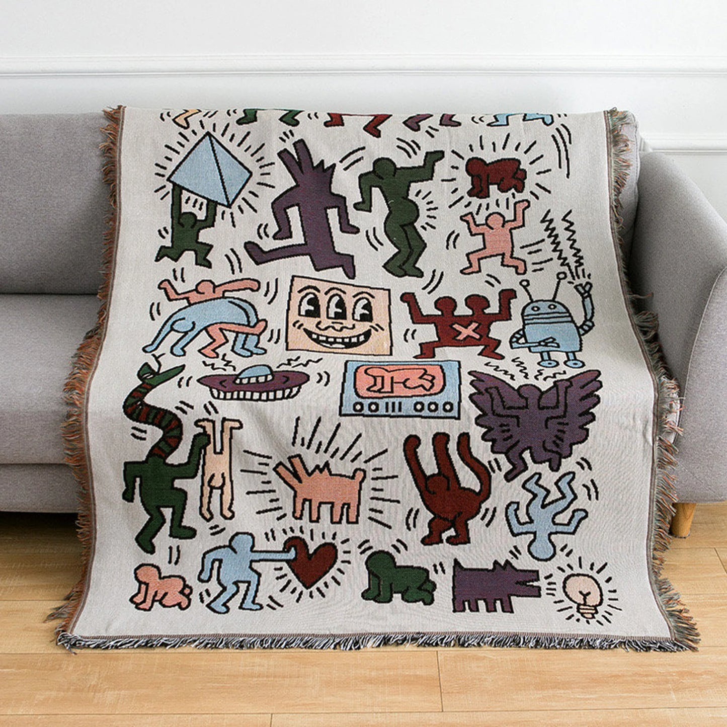 Woven Blanket Keith Haring Characters