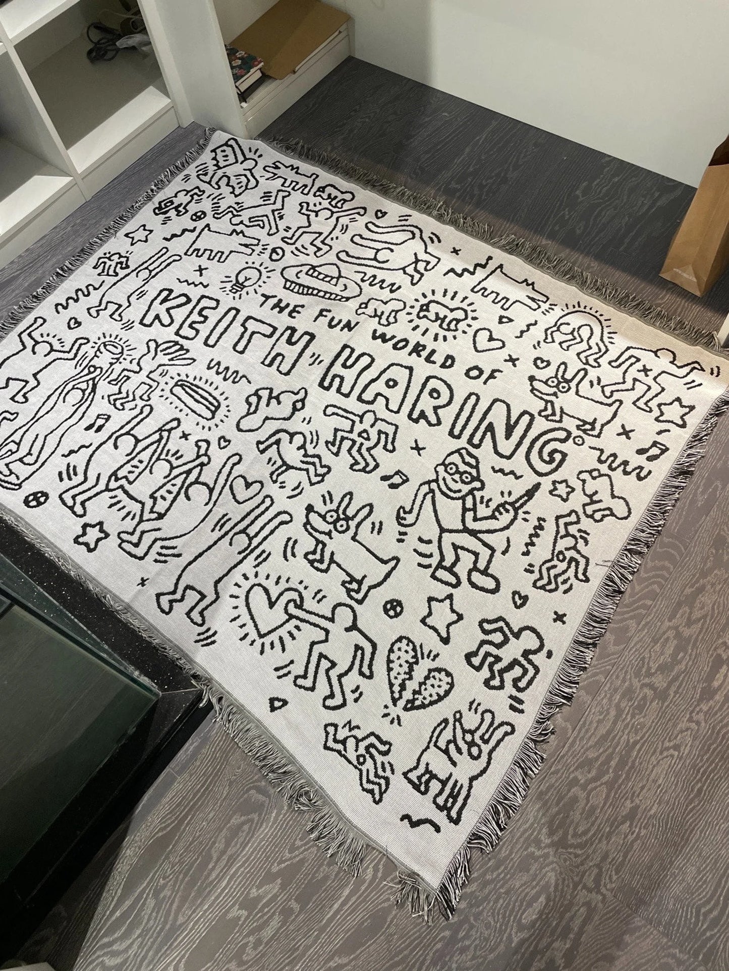 Woven Blanket Keith Haring Characters Black and White