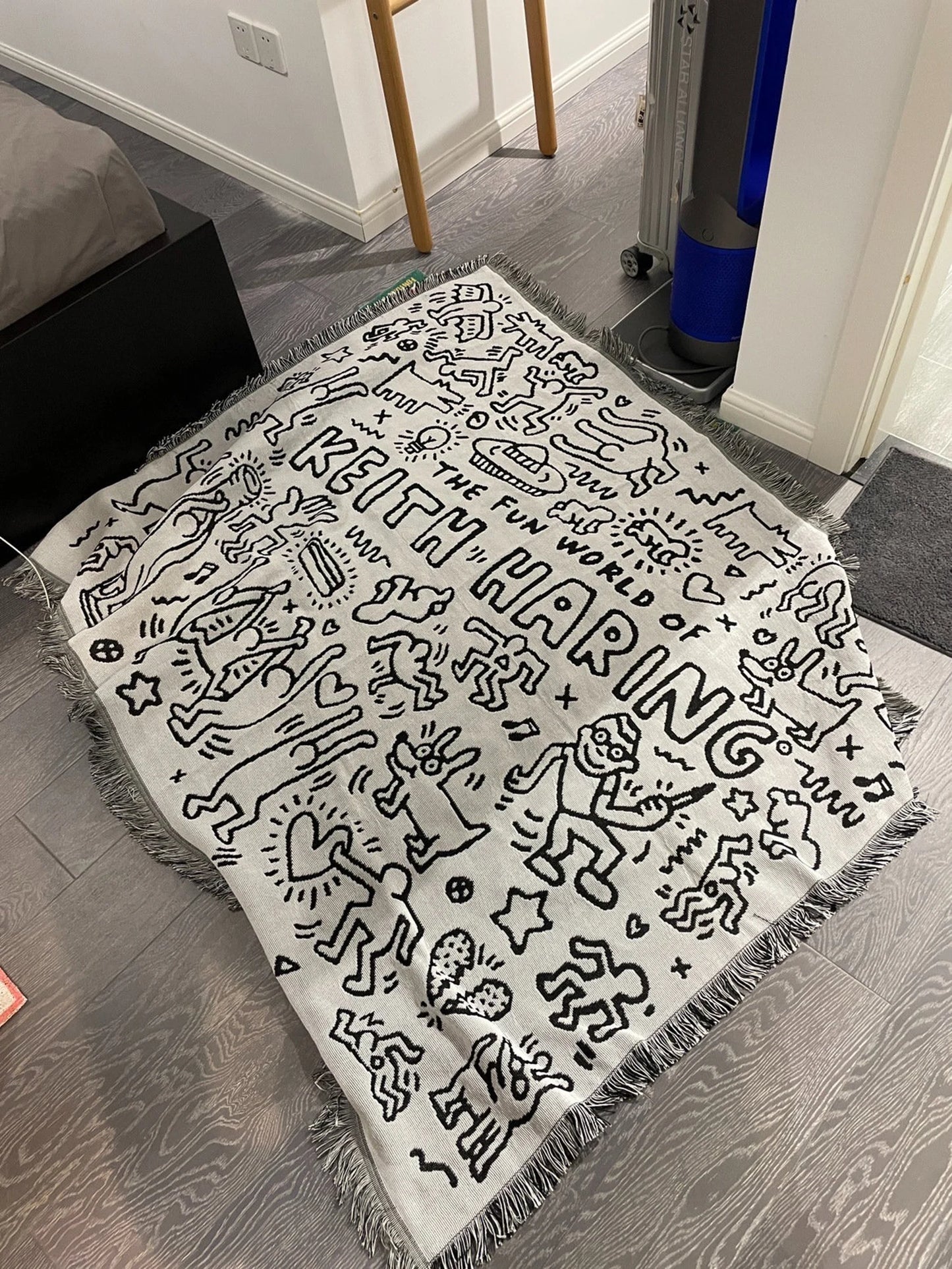 Woven Blanket Keith Haring Characters Black and White